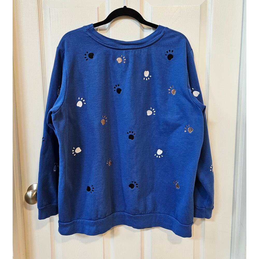Quacker Factory 1X Embroidered Paw Print Sweatshirt Plus Size Cozy Pet Lover Top - Picture 2 of 10